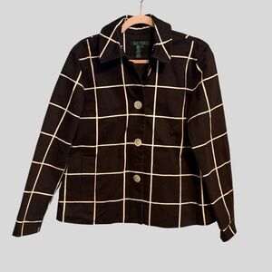 Lauren Ralph Lauren Windowpane Check Jacket Black White Women’s Size Large